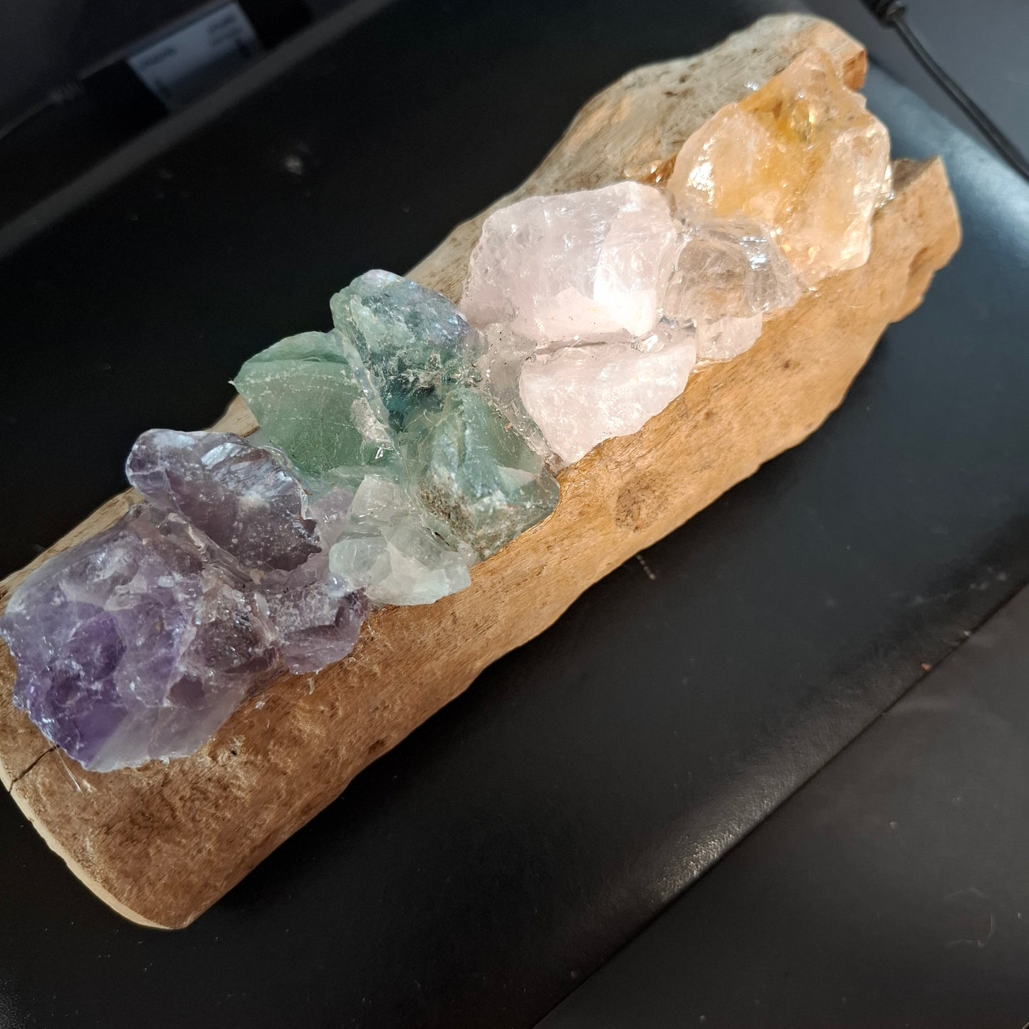 Driftwood and rainbow crystal lamp