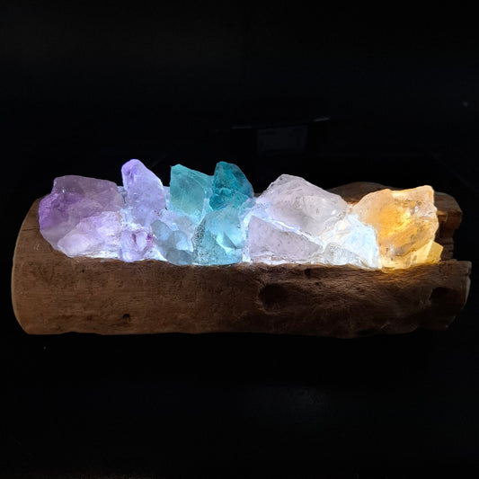 Driftwood and rainbow crystal lamp