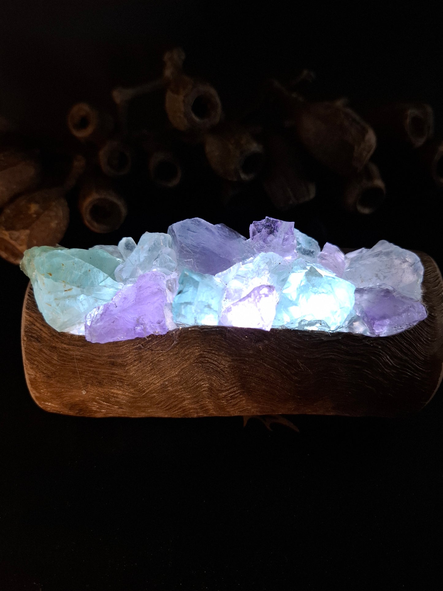 Amethyst & Fluorite crystal log