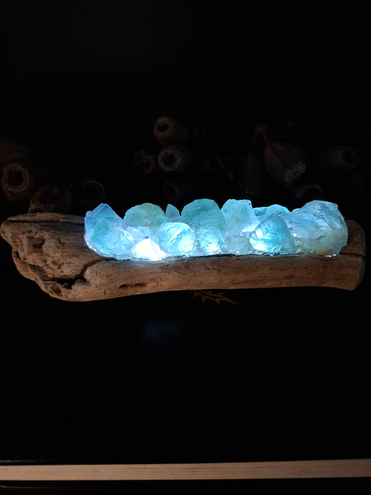 Fluorite and driftwood lamp