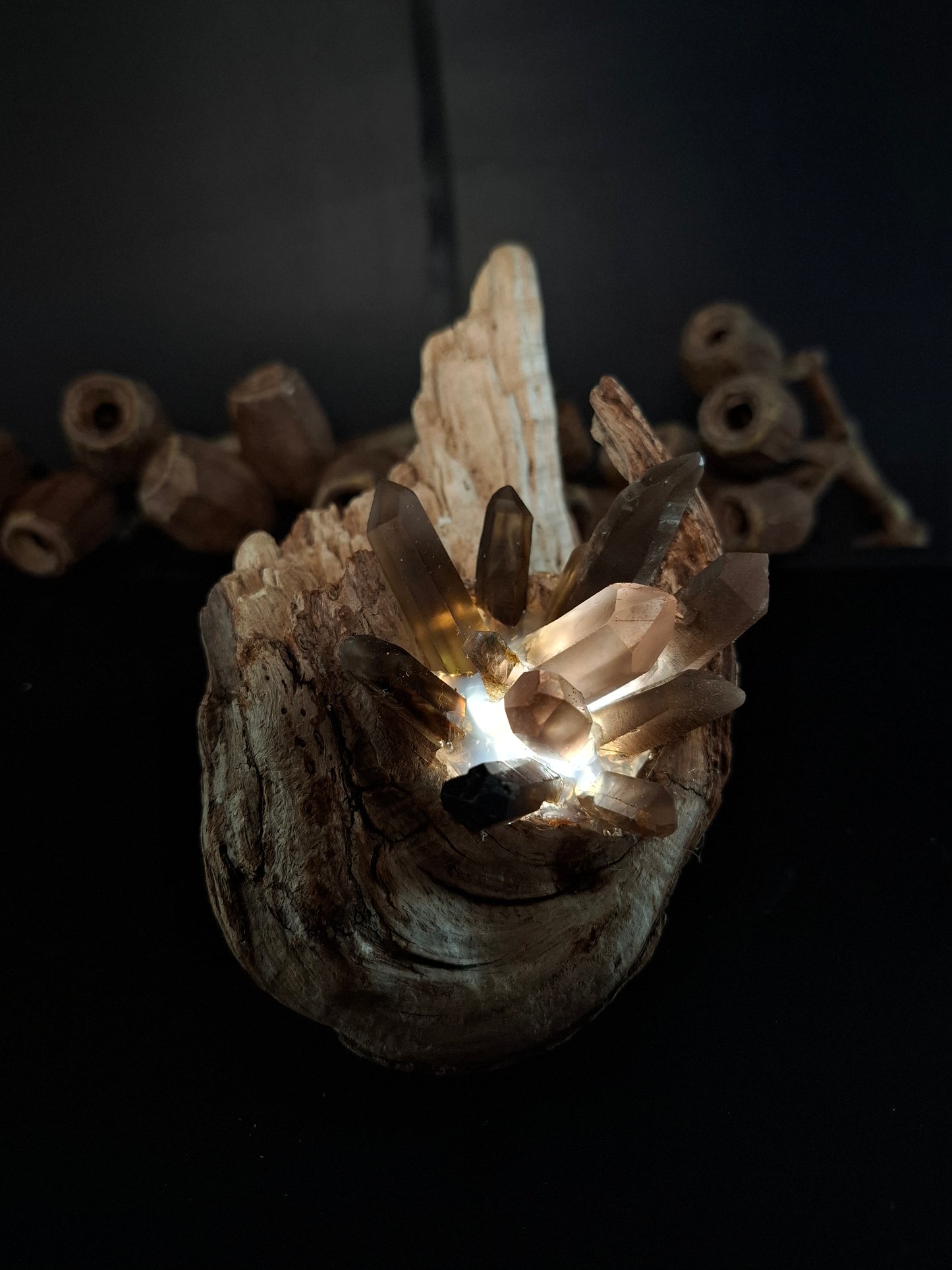 Smokey quartz natural point lamp