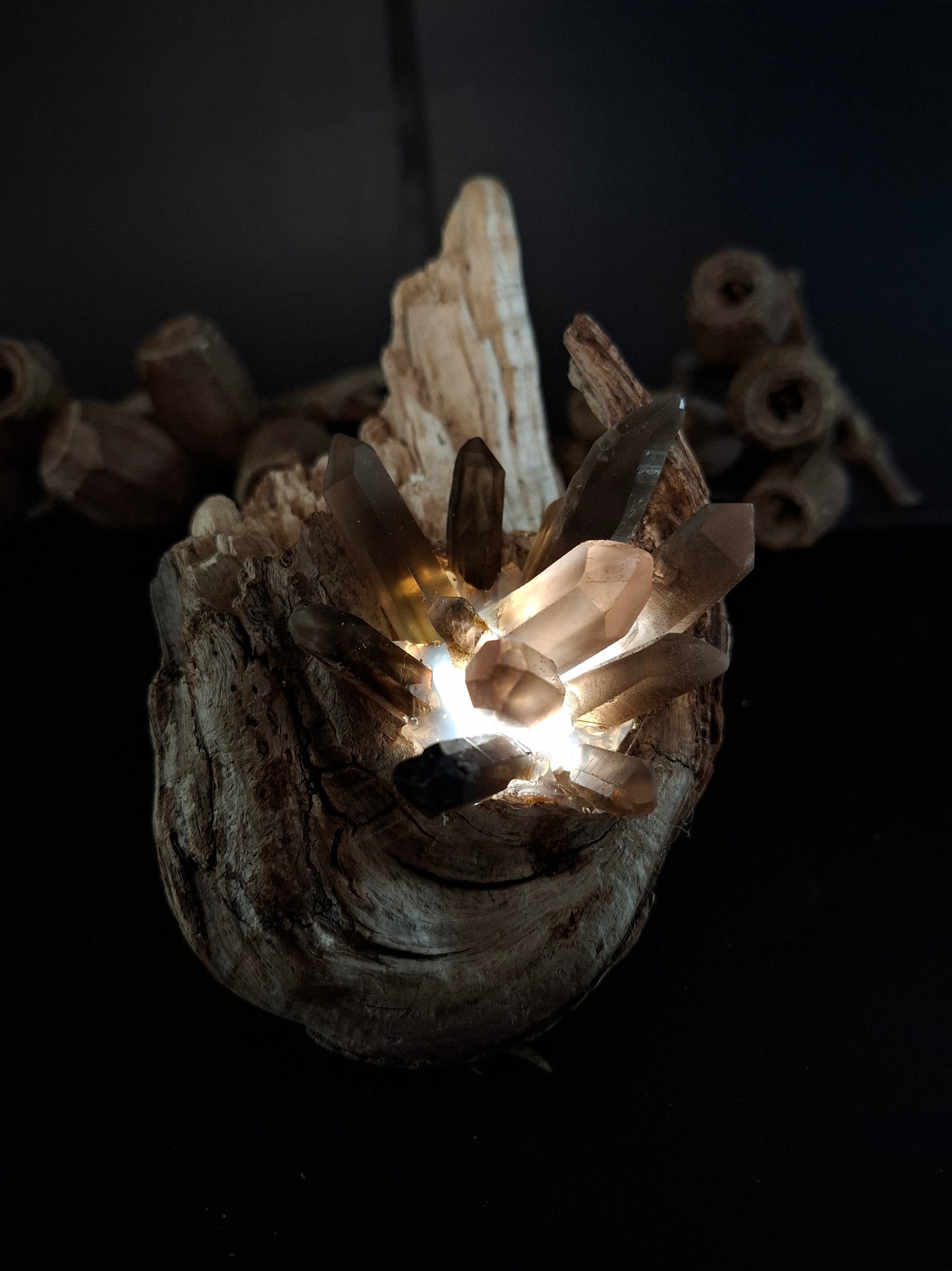 Smokey quartz natural point lamp