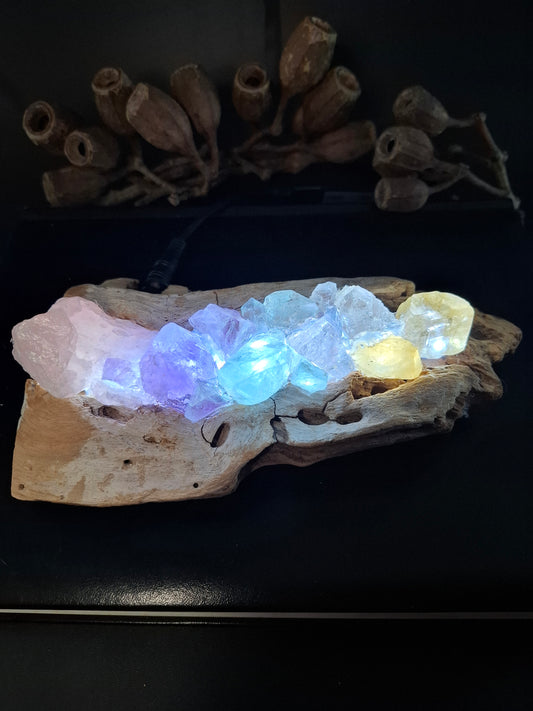 Driftwood rainbow crystal lamp