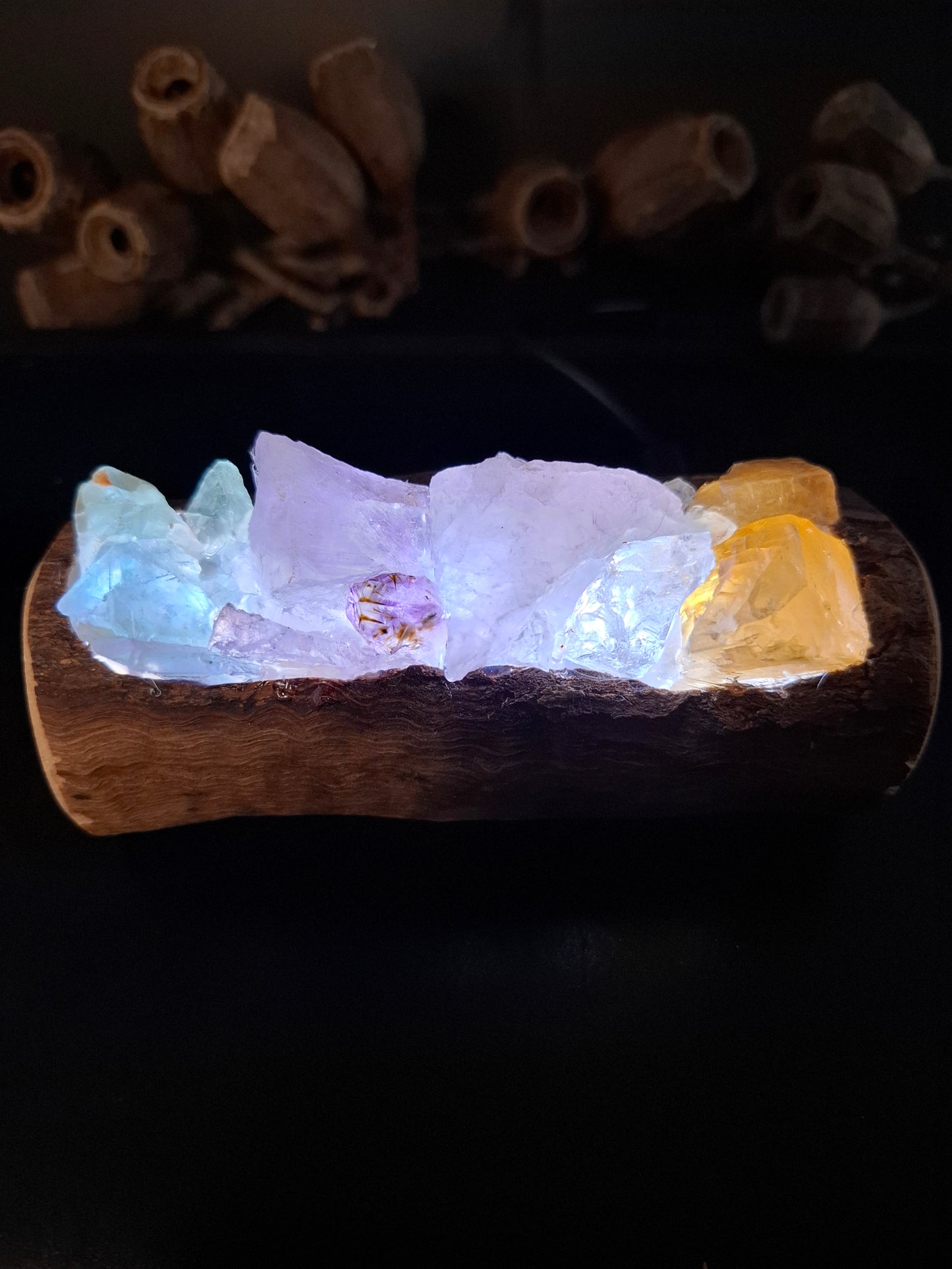 Mini rainbow crystal and eucalyptus lamp