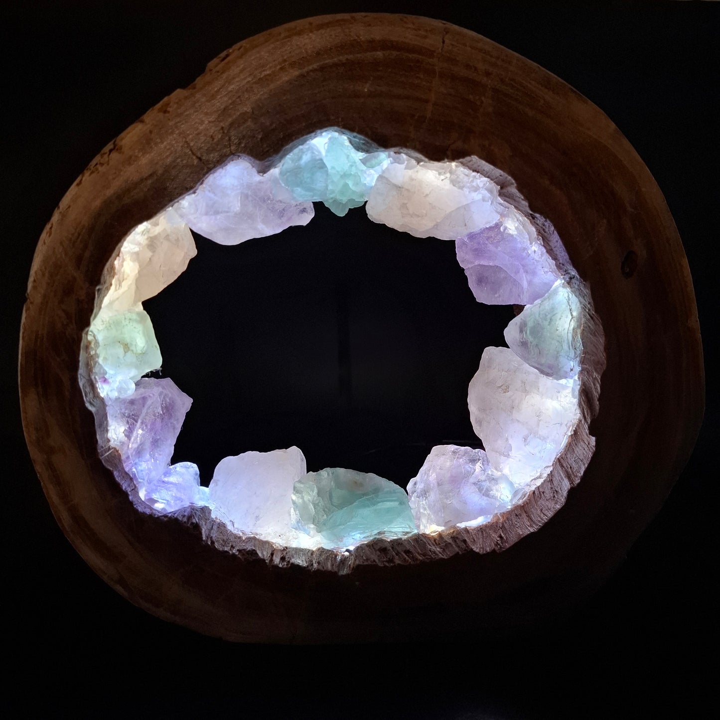 Amethyst, Fluorite & Rose quartz portal lamp