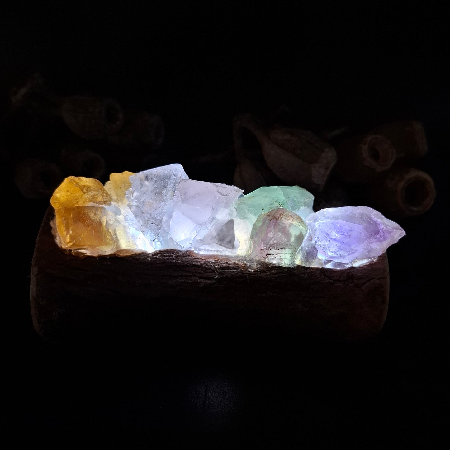 Rose quartz, Amethyst, fluorite and Honey calcite  mini lamp