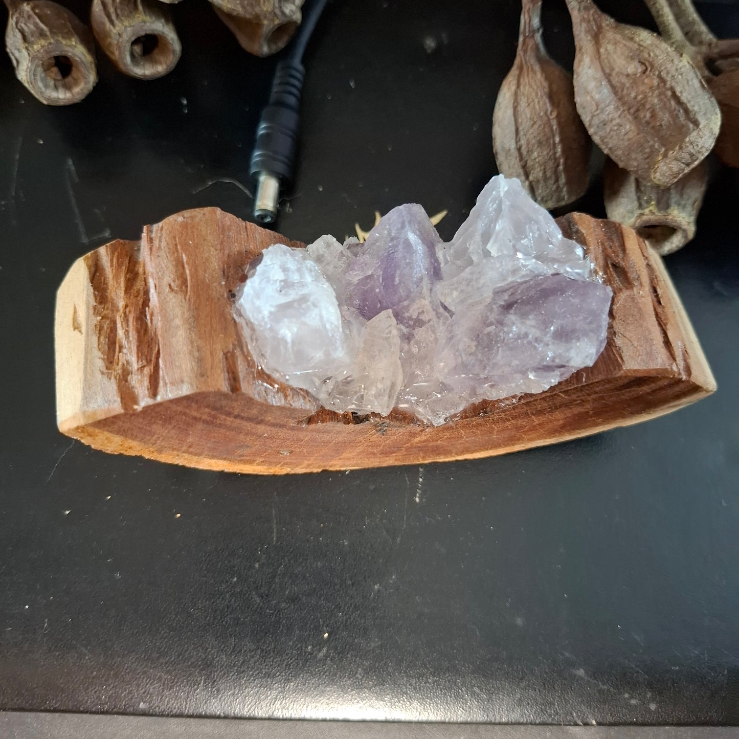 Amethyst, Rose quartz and Clear quartz lamp