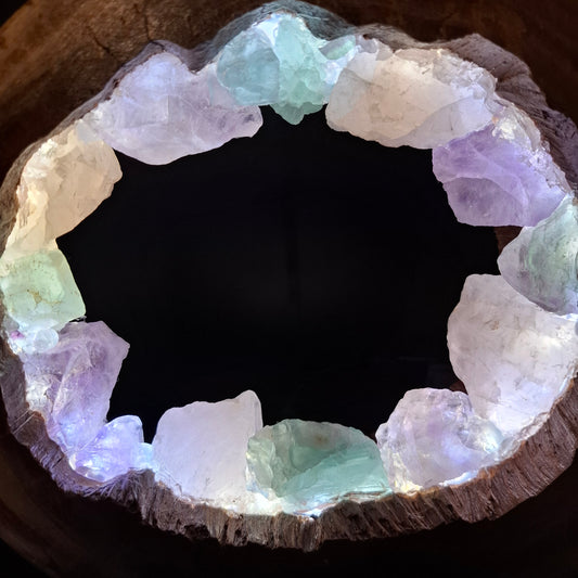 Amethyst, Fluorite & Rose quartz portal lamp