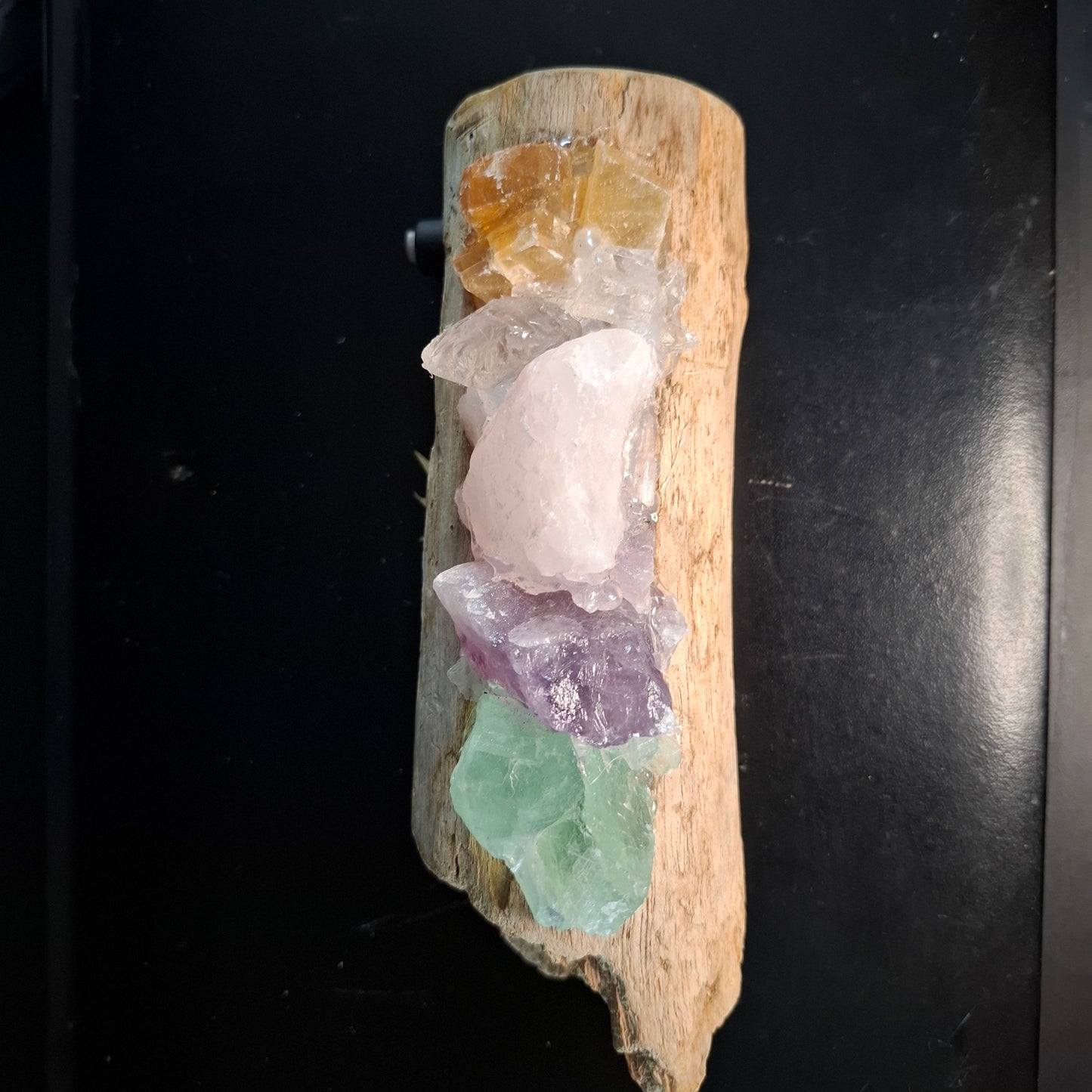 Rainbow crystals and driftwood lamp