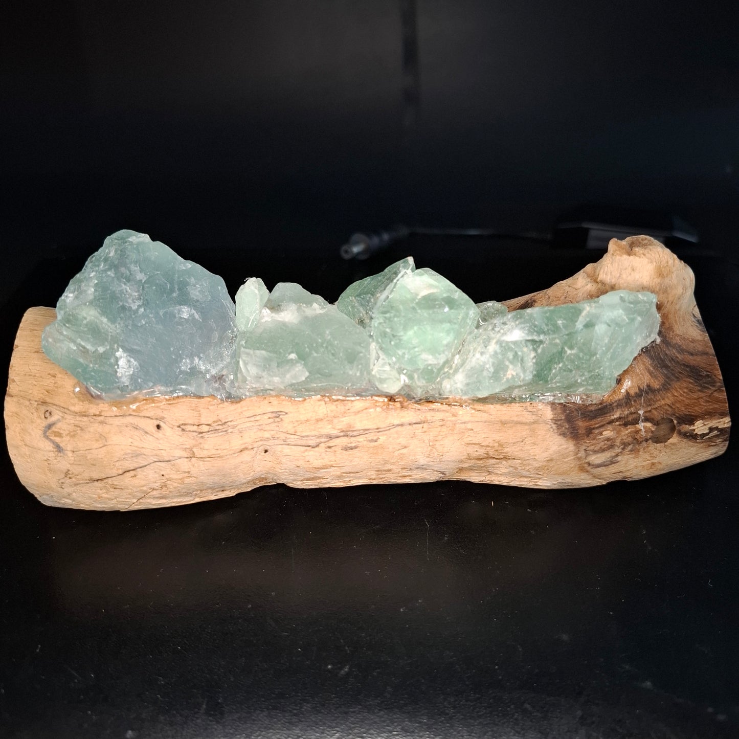 Fluorite and driftwood lamp